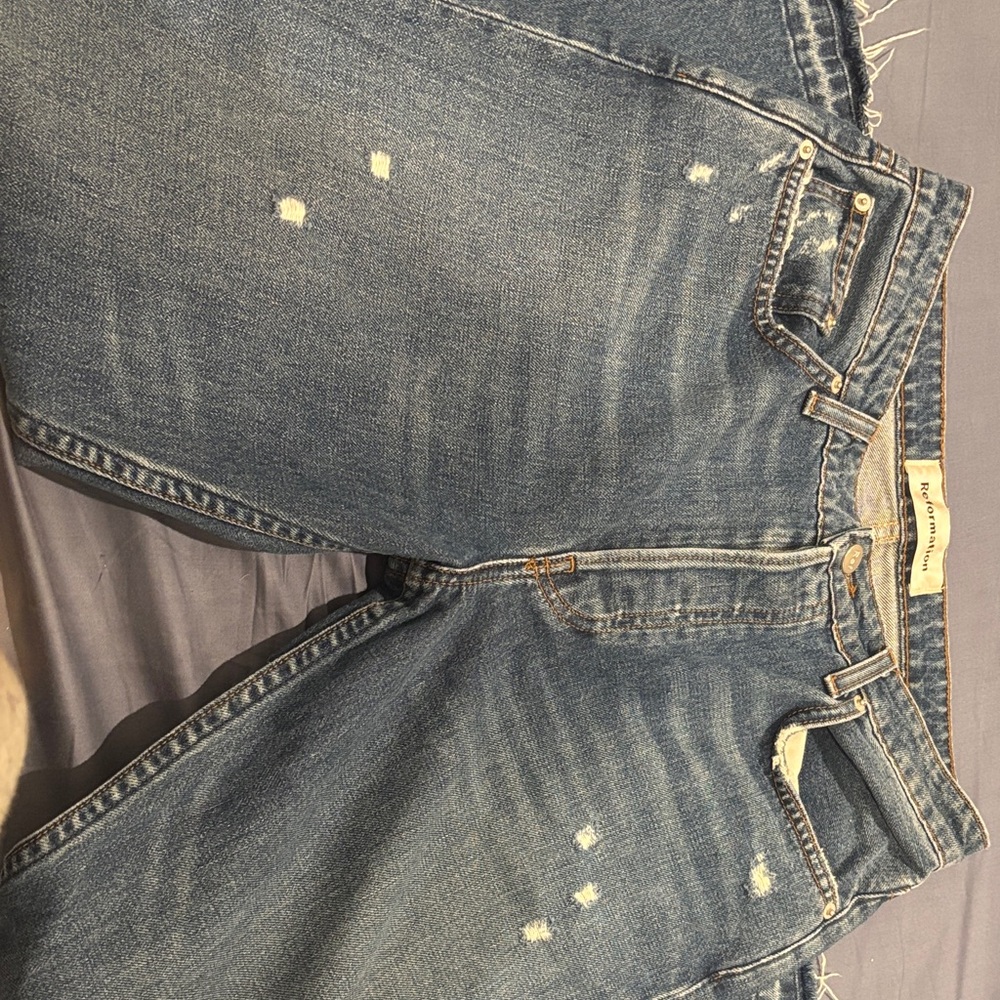 Reformation Blue Distressed Ankle Jeans
